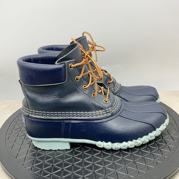 L.L. Bean Shoes - LL Bean Duck Boots Women Size 9 Shoes Blue Leather Rubber Padded Collar 6" Tie